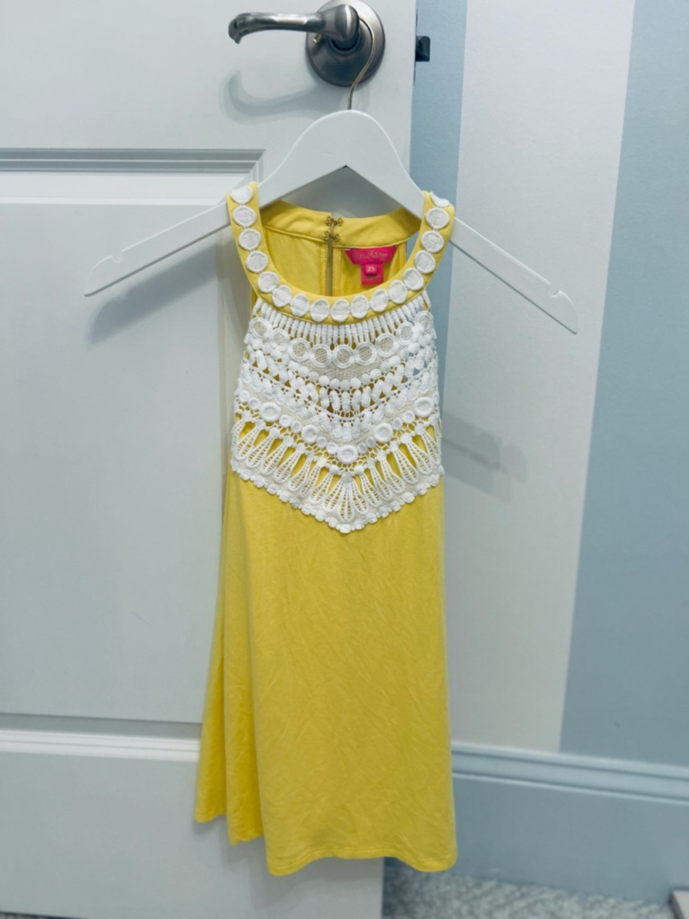 Lilly Pulitzer Yellow and White Crochet-Trim Top - Size XS
